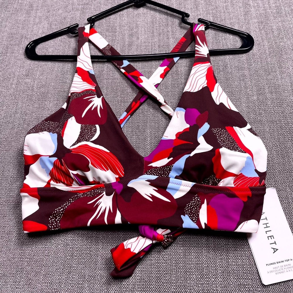 Athleta Plunge Bikini Top A-C Womens Large Hero Bloom Decadent Chocolate Floral